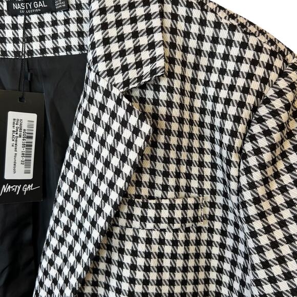 NASTY GAL Dog Days Oversized Black & White Houndstooth Blazer Size 14 - Picture 8 of 15